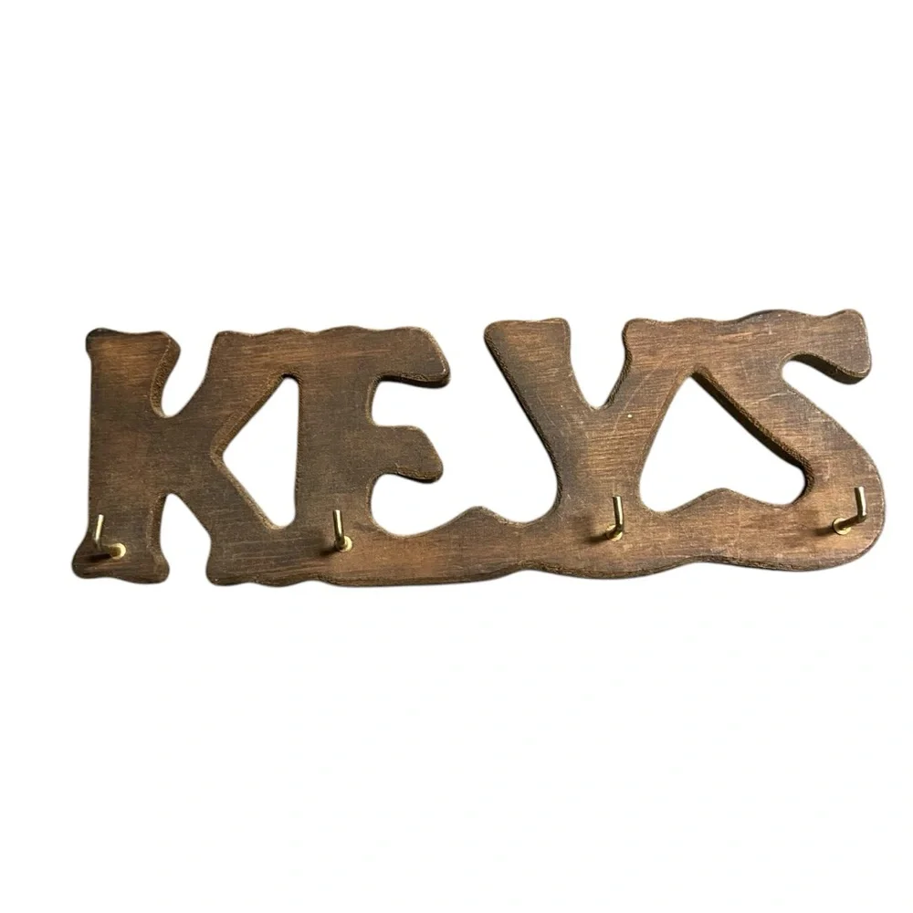 Rustic Brown Key Holder Keys Wood 4 Hook Wall Hanging House Vintage Rustic Cabin